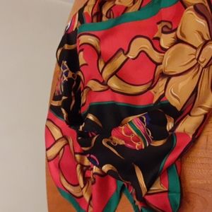 Unmarked Silk Scarf Multi Colored Xmas Ornaments 35" × 35"